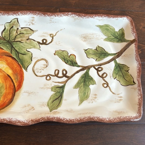 New Pumpkin Fall Leaves  Thanksgiving Serving Platter Ceramic New - Picture 3 of 3